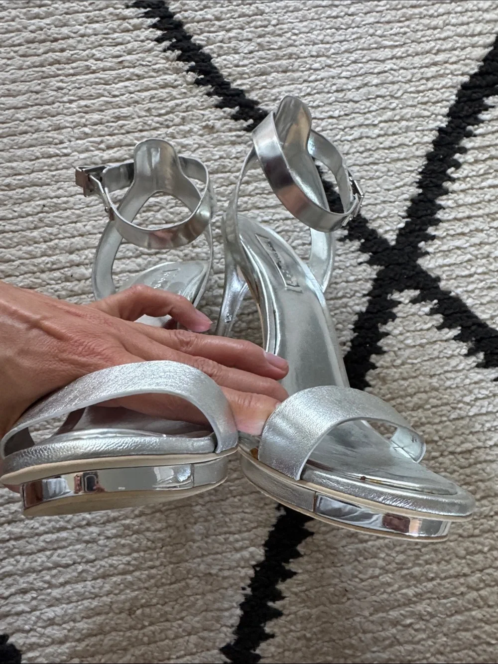 BCBG Maxazria Ma-finite Silver Strappy High Heel Sandals 10